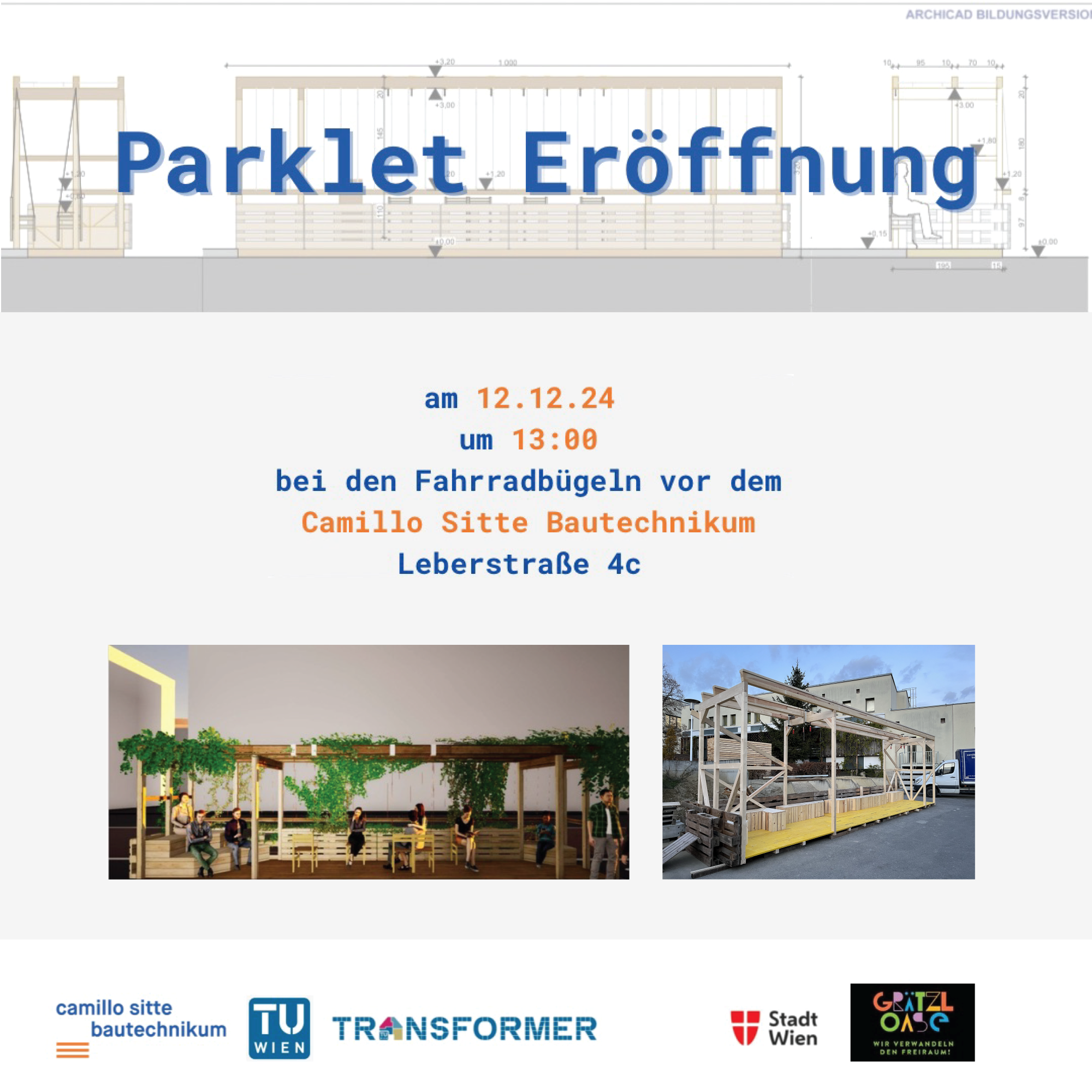 Parklet Rennweg-Oase vor dem Transformer-Gebäude in Wien Landstraße