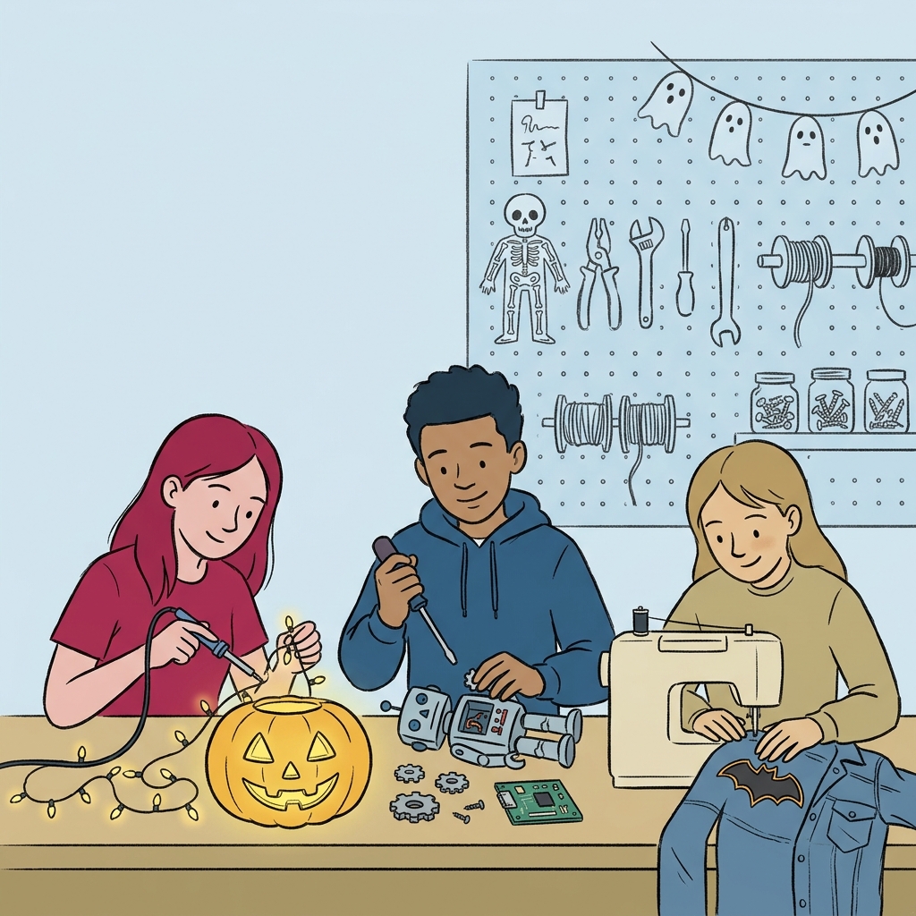 Jugendliche beim Gestalten von Halloween DIYs im TU Wien Transformer- MINT-Outreach